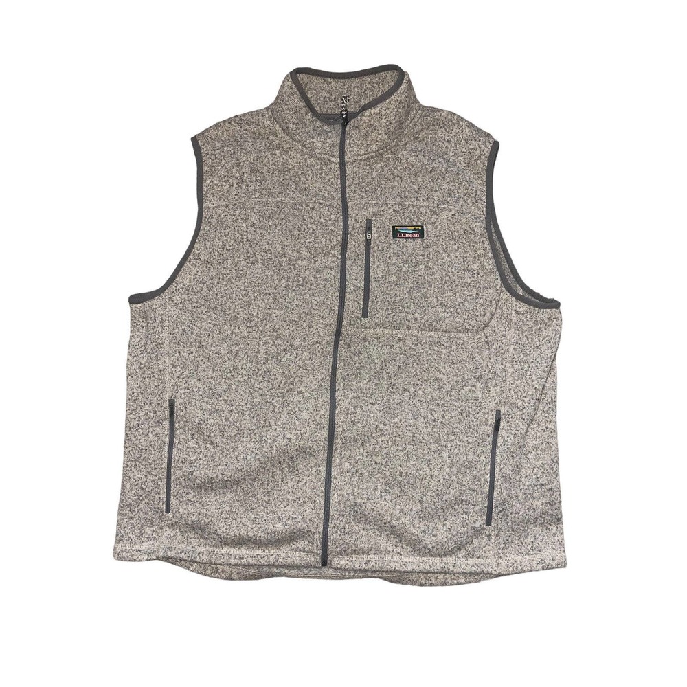 LL BEAN Sweater Fleece Vest XXL Reg Slightly Fitted Light Gray Full Zip